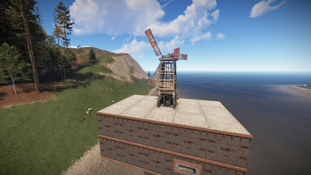 Ветрогенератор, установленный на крыше ангара в Rust