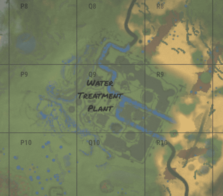 Water treatment plant на внутриигровой карте в Rust