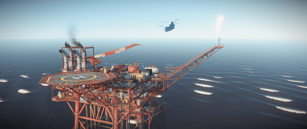 Грузовой вертолёт, доставляющий тяжёлых учёных на нефтяную вышку в Rust